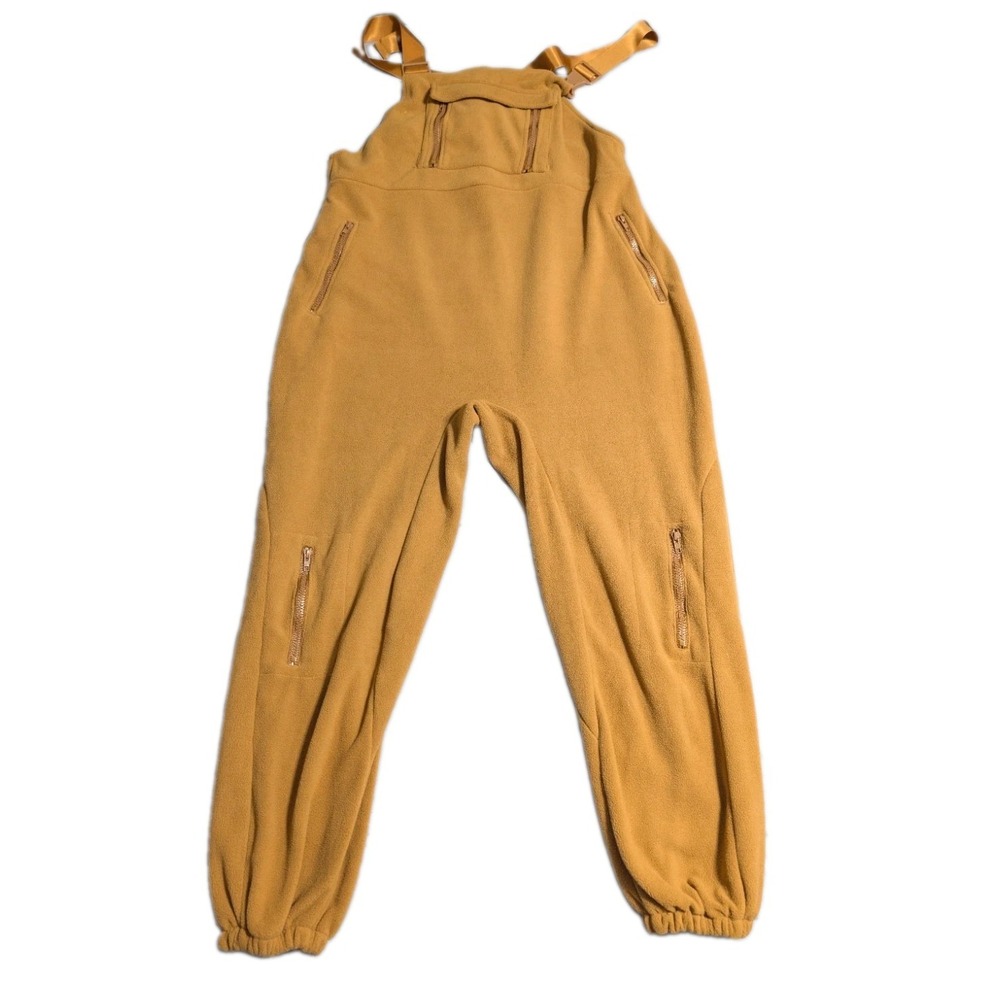 Womens XXL Fleece Bib Overalls Brown Cargo Zipper Pockets Utility Jumpsuit
